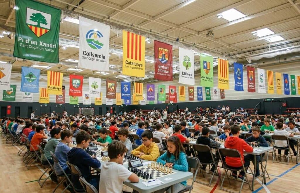 Nens jugant una ronda d’escacs en un entorn de club a Sant Cugat